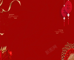 红色中国风中国结红花素材