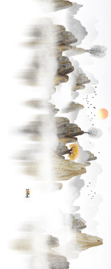 中国风山水画手绘海报背景