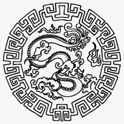 国潮中国龙传统图案圆形标素材