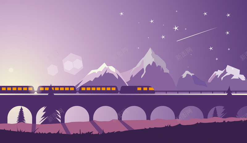 凌晨飞驰的列车jpg设计背景_新图网 https://ixintu.com 夜景 火车 紫色 飞驰 流星