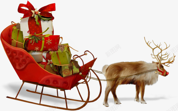 麋鹿拉着一车礼物png免抠素材_新图网 https://ixintu.com 圣诞节 麋鹿 过节 喜庆