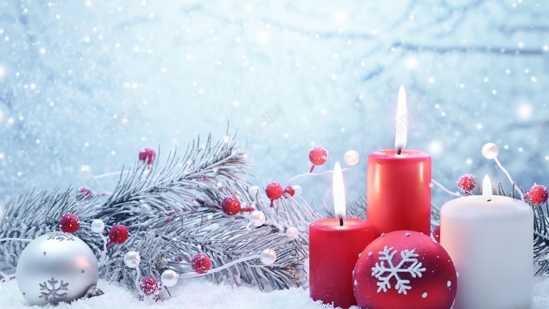 红色和白色蜡烛jpg设计背景_新图网 https://ixintu.com 蜡烛 火焰 雪 圣诞球