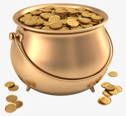 拎桶一大桶满满的金币高清图片