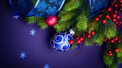 圣诞球高清图片蓝色圣诞球丝带高清图片
