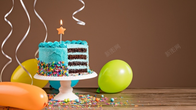 蓝色生日蛋糕气球背景