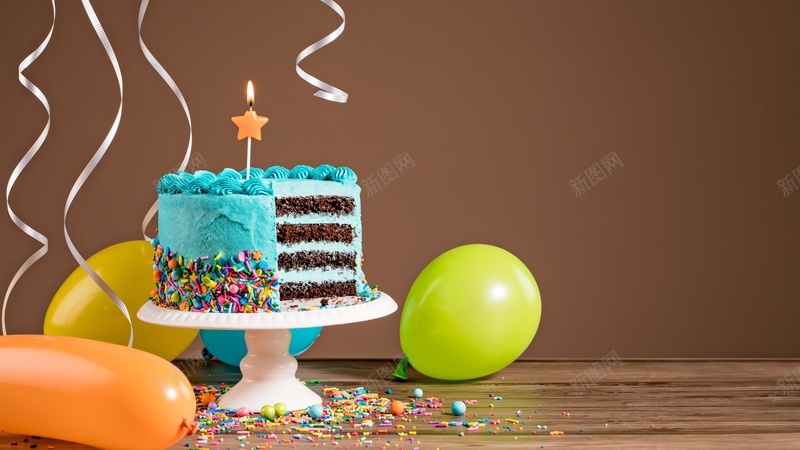 蓝色生日蛋糕气球jpg设计背景_新图网 https://ixintu.com 蓝色生日蛋糕 切割 奶油 蜡烛