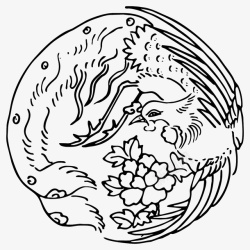 国潮凤凰传统图案圆形标12素材