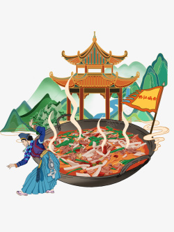 插画黔江鸡杂素材