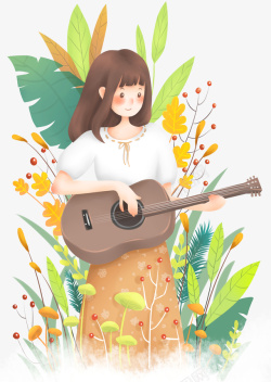 可爱吉他弹吉他的文艺女孩高清图片