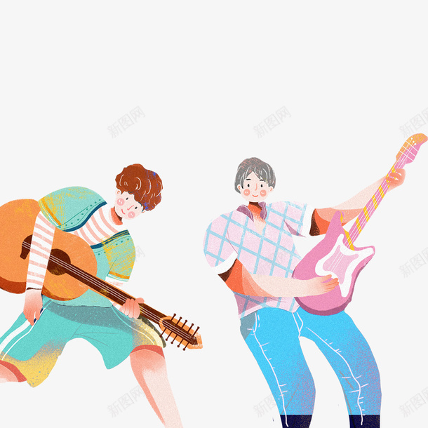 两个弹吉他的男孩png免抠素材_新图网 https://ixintu.com 吉他 弹琴 音乐 音乐动态 音乐节