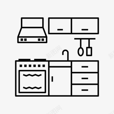 厨房内部橱柜厨具图标