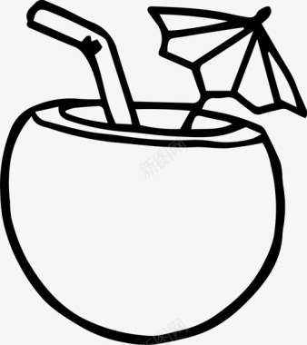 椰子鸡尾酒饮料手绘图标