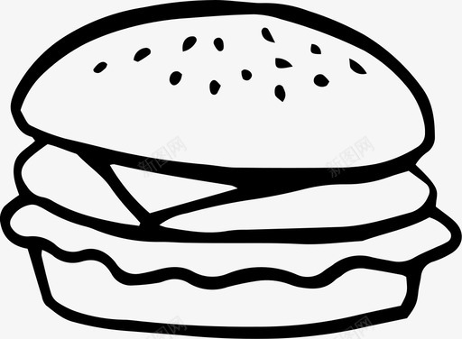 汉堡快餐手绘svg_新图网 https://ixintu.com 手绘 汉堡 快餐 小吃 食品 图标