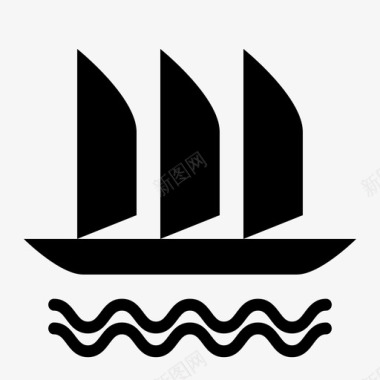 帆船战舰水运雕文图标