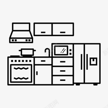厨房内部橱柜烹饪区图标