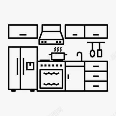 厨房内部烹饪冰箱图标