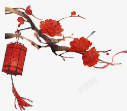 中国风喜庆红色灯笼红花素材