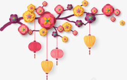 2019年中国新年剪纸花卉现代东方风格免扣15免扣透明素材