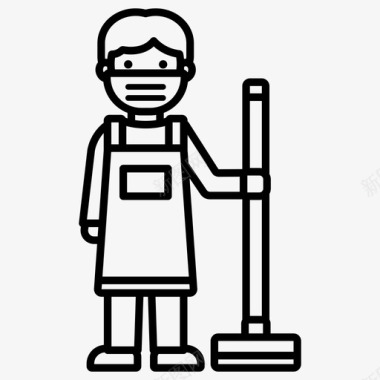 清洁工扫帚清洁服务图标