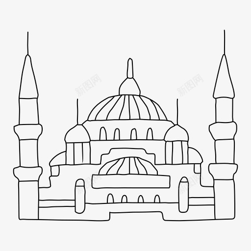 蓝色清真寺建筑图纸svg_新图网 https://ixintu.com 蓝色 清真寺 建筑 图纸 伊斯坦布尔 世界 地标 柯纳 细线