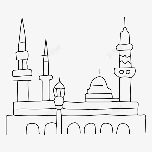 先知清真寺建筑中东svg_新图网 https://ixintu.com 先知 清真寺 建筑 中东 沙特阿拉伯 素描 世界 地标 柯纳 细线
