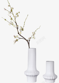 白色新梅新中式玻璃花瓶梅花素材