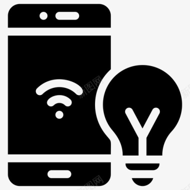 智能手机和灯泡控制网络图标