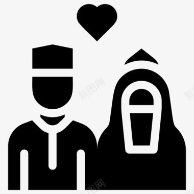 穆斯林婚礼新娘和新郎爱情图标