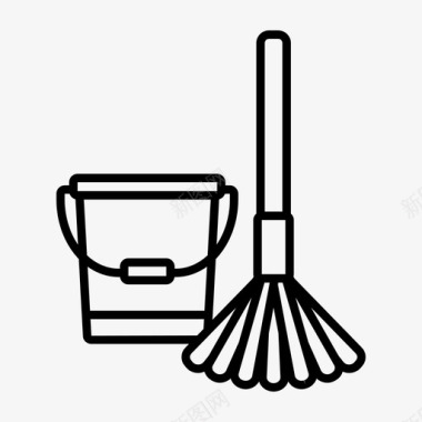 桶和拖把扫帚清洁图标