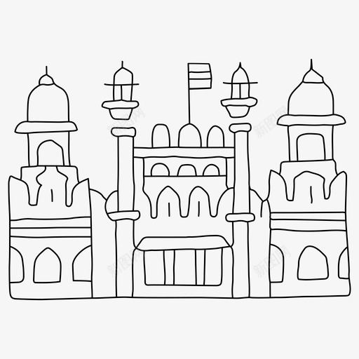 红堡综合体建筑印度svg_新图网 https://ixintu.com 红堡 综合体 建筑 印度 宫殿 素描 世界 地标 柯纳 细线
