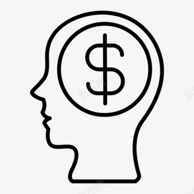 思考金钱大脑概念图标