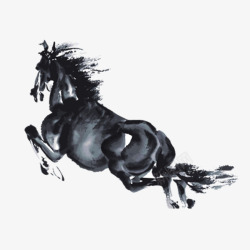 意境马奔跑的马水墨画PNG免抠素材高清图片