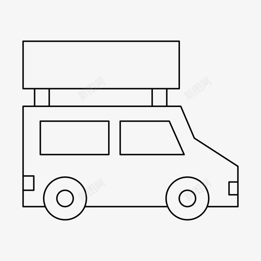 广告车广告牌送货svg_新图网 https://ixintu.com 广告 广告牌 送货 面包车 基本 图标 细线