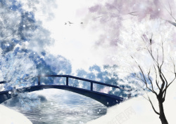 桥元素春天手绘樱花桥花瓣高清图片