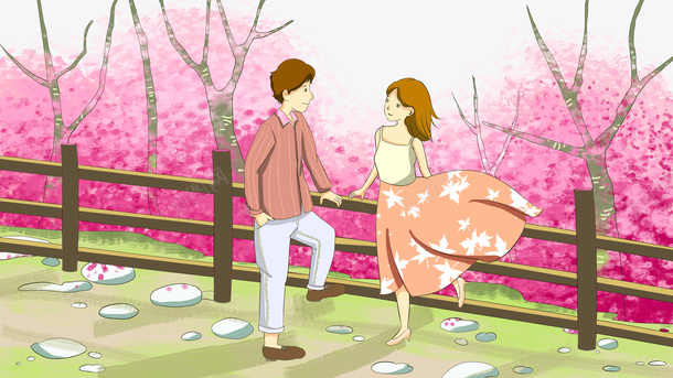 春天樱花手绘情侣围栏psd免抠素材_新图网 https://ixintu.com 春天 樱花 手绘情侣 围栏