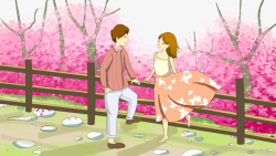 围栏图片春天樱花手绘情侣围栏高清图片