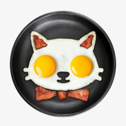 卡通小猫煎蛋素材