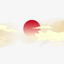 中国风国潮手绘插画太阳装饰云朵元素素材
