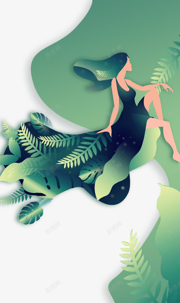 卡通人物植物装饰元素图psd免抠素材_新图网 https://ixintu.com 元素图 动画人物 卡通人物 女神节 手绘元素 植物装饰