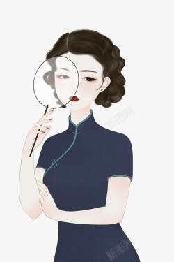 手绘旗袍女子素材