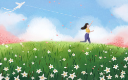 放风筝的小女孩春天樱花放风筝的小女孩高清图片