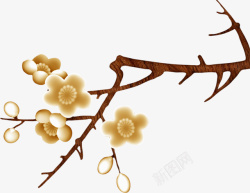技金色树枝中式风格梅花树枝高清图片
