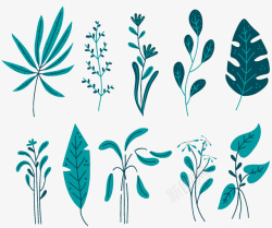 树叶花朵手绘矢量图素材