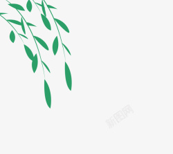 柳树叶朵手绘手绘绿色垂柳元素高清图片