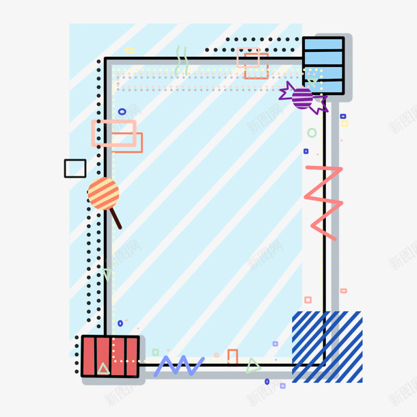 蓝色插画边框背景png免抠素材_新图网 https://ixintu.com 大气背景 简单背景 高大上背景 边框