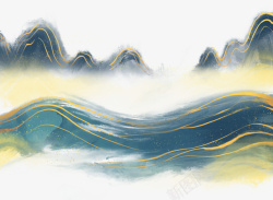青山背景中国风清明青山金色云纹纹理素材高清图片