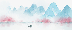 彩绘山水背景中国风山水垂钓高清图片