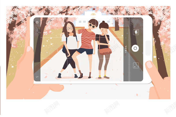 春天手绘人物拍照樱花psd免抠素材_新图网 https://ixintu.com 春天 手绘人物 拍照 樱花