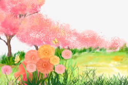 公园的春天春天樱花草地花朵蝴蝶高清图片