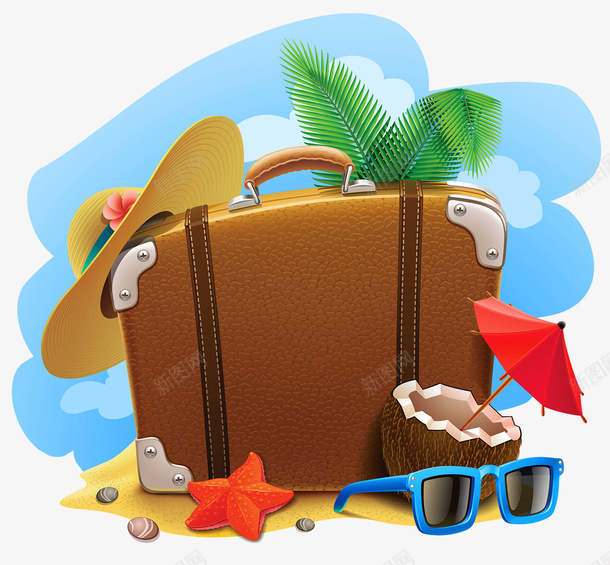 夏日度假的行李箱png免抠素材_新图网 https://ixintu.com 夏日 行李箱 度假 海边